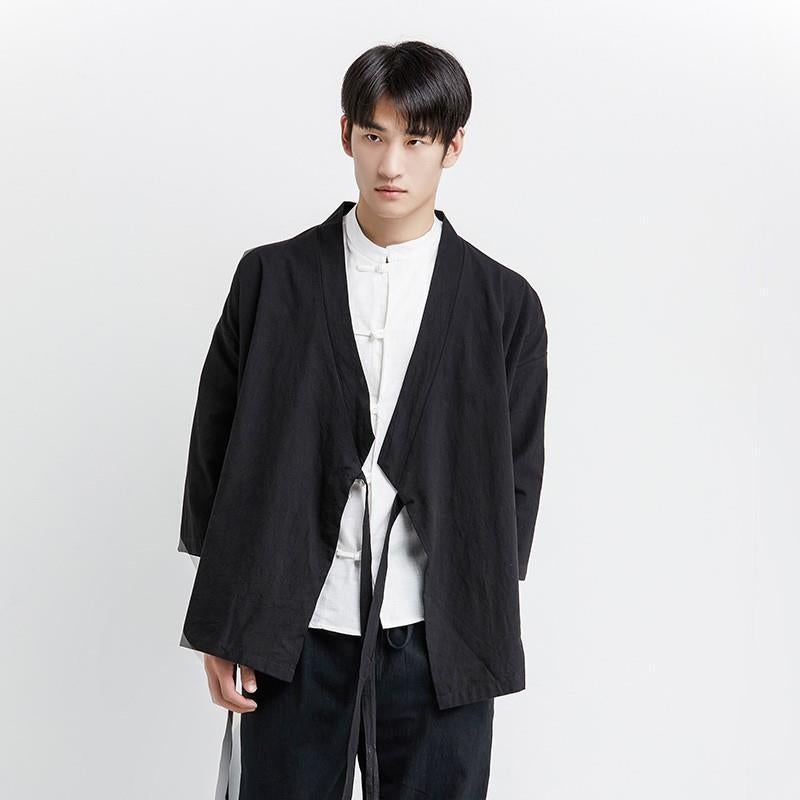 Mens Loose Hanfu Set Retro Tang Jacket Black one-piece top 
