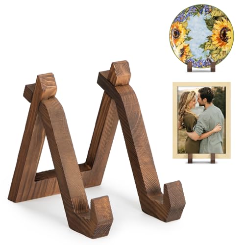 ANBOXIT Plate Display Stand, 6 Inch Plate Holder for Displaying, Decorative Picture Frame Dish Photo Plaque Platter Wood Stand - Image 1
