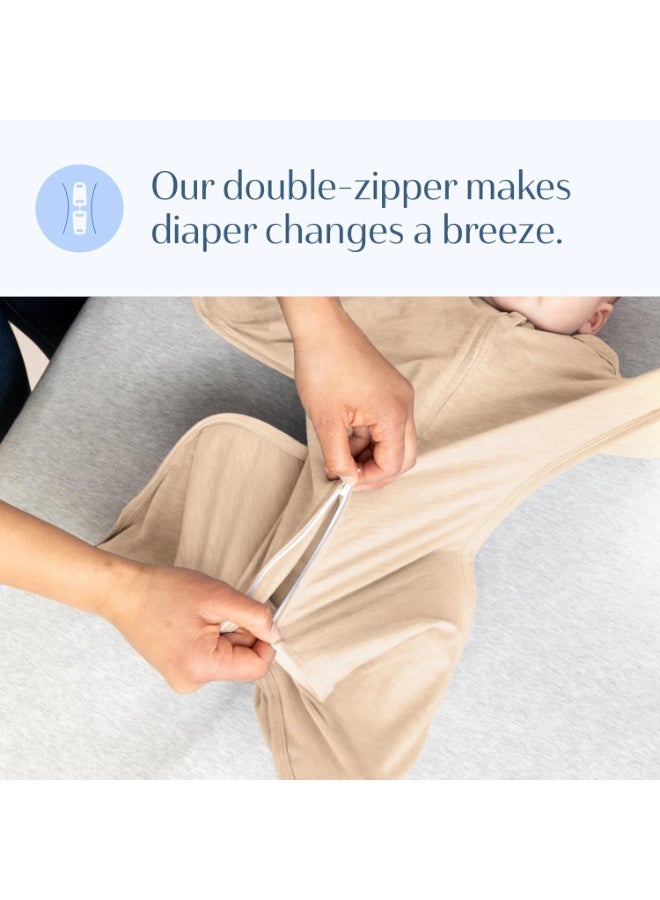 SleepingBaby Zipadee-Zip Transition Swaddle - Cozy Baby Swaddling Blanket with Zipper Convenience - Roomy Wearable Blanket for Easy Diaper Changes - 3-6 Month - Balanced Beige Heather - Image 1