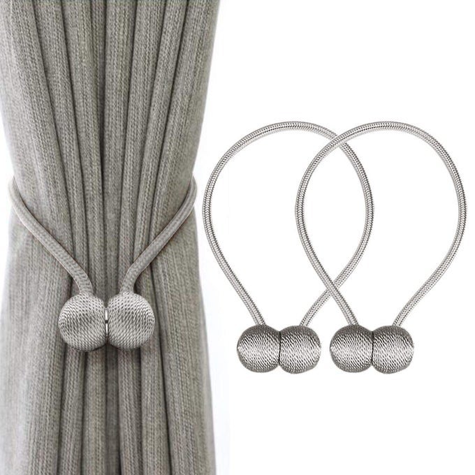 2 PIECES MAGNETIC CURTAIN TIEBACKS CURTAIN CLIPS ROPE HOLDBACKS CURTAIN WEAVING HOLDER BUCKLES FOR HOME OFFICE DECORATIVE UK PATENT 6036254 GREY