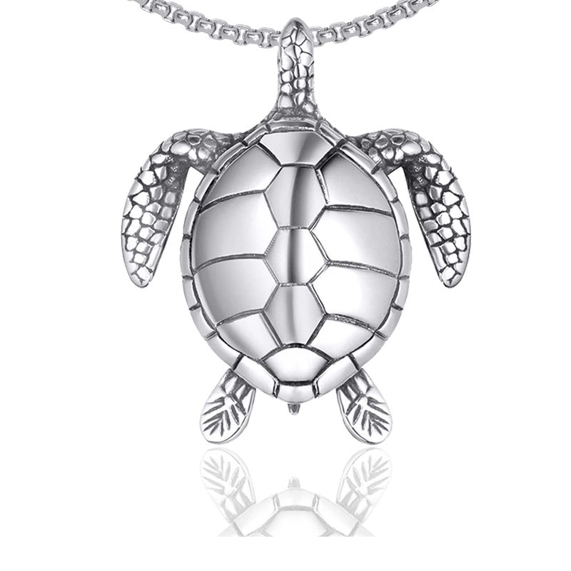 Xusamss Punk Rock Stainless Steel Turtle Tag Pendant Chain Necklace(White) - Image 5