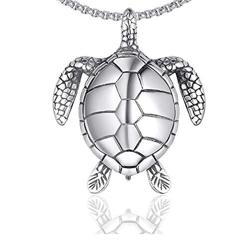 Xusamss Punk Rock Stainless Steel Turtle Tag Pendant Chain Necklace(White) - Image 1