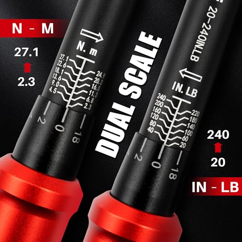 XEIMILE 1/4-Inch Drive Click Torque Wrench - 20-240 In-Lb/2.3-27.1 Nm, Dual-Direction Adjustable 72 Tooth Torque Wrench with Dual Range Scales, High 3% Precision for Bike, Motorcycle and Car Repair - Image 2