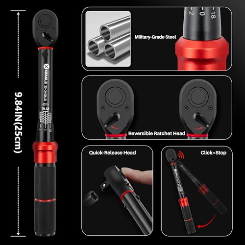 XEIMILE 1/4-Inch Drive Click Torque Wrench - 20-240 In-Lb/2.3-27.1 Nm, Dual-Direction Adjustable 72 Tooth Torque Wrench with Dual Range Scales, High 3% Precision for Bike, Motorcycle and Car Repair - Image 3