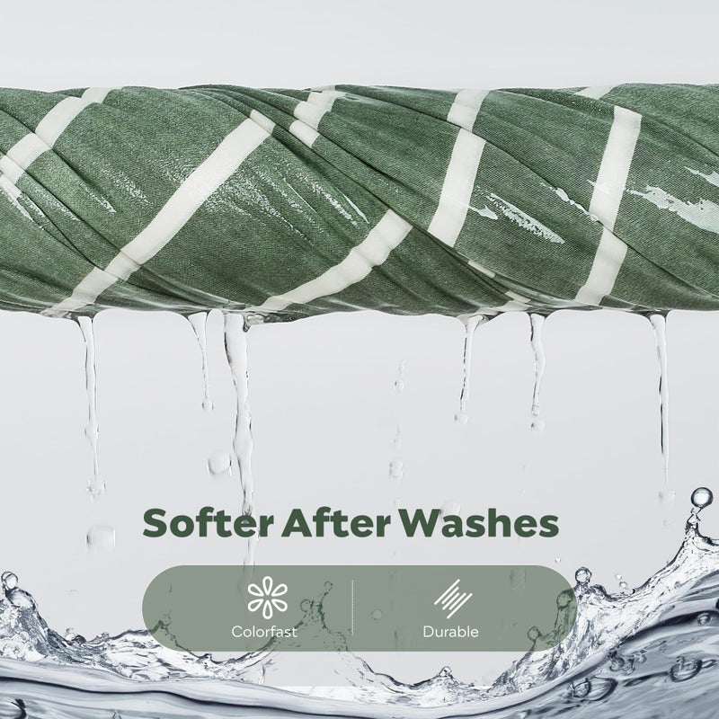 JELLYMONI مجموعة أغطية لحاف جيليموني مخططة 100% قطن مغسول مثل الكتان، 3 قطع مجموعة فاخرة ناعمة من البياضات مع إغلاق بأزرار، نمط مخطط أخضر لحاف بحجم كوين (بدون لحاف) - Image 4