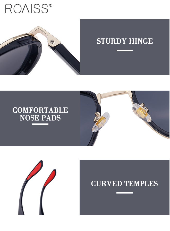 رويس نظارات شمسية مربعة مستقطبة للرجال والنساء، نظارات شمسية واقية من الأشعة فوق البنفسجية 400 مع إطار معدني وجهاز كمبيوتر شخصي، نظارات شمسية عصرية مضادة للتوهج للرجال للقيادة والصيد والسفر، ذهبي، 55 ملم - Image 4