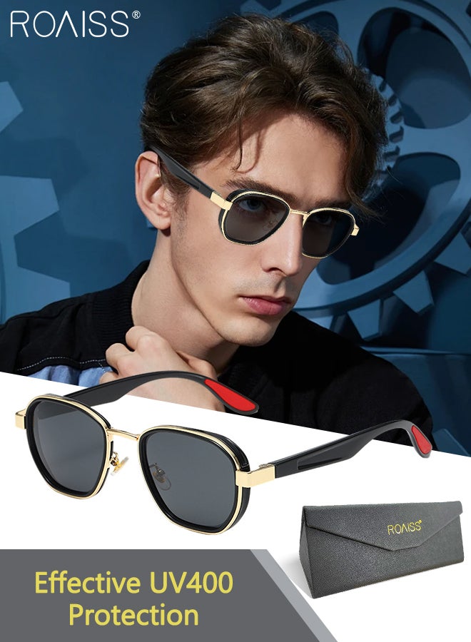 رويس نظارات شمسية مربعة مستقطبة للرجال والنساء، نظارات شمسية واقية من الأشعة فوق البنفسجية 400 مع إطار معدني وجهاز كمبيوتر شخصي، نظارات شمسية عصرية مضادة للتوهج للرجال للقيادة والصيد والسفر، ذهبي، 55 ملم - Image 1