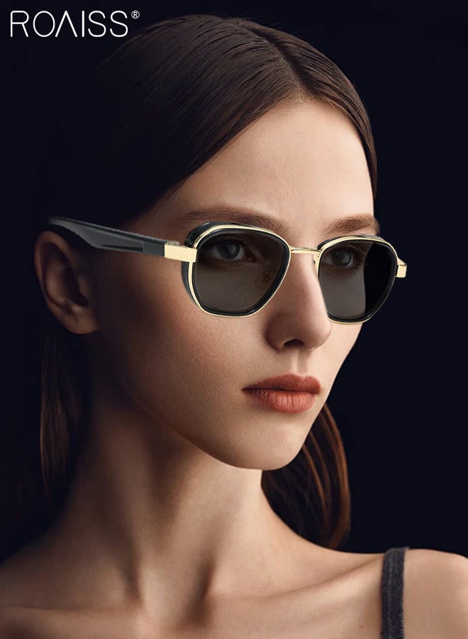 رويس نظارات شمسية مربعة مستقطبة للرجال والنساء، نظارات شمسية واقية من الأشعة فوق البنفسجية 400 مع إطار معدني وجهاز كمبيوتر شخصي، نظارات شمسية عصرية مضادة للتوهج للرجال للقيادة والصيد والسفر، ذهبي، 55 ملم - Image 2