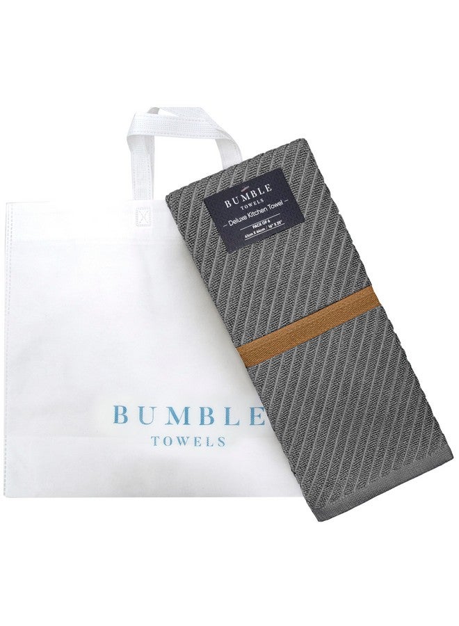 Bumble Towels مناديل مطبخ فاخرة (16 بوصة × 25 بوصة، 6 عبوات) | مناديل مطبخ قطنية كبيرة | مناديل صحون | تصميم نسج مائل | مجموعة مناديل شاي بوزن 445 جرام لكل متر مربع عالية الامتصاص مع حلقة تعليق | رمادي - Image 5