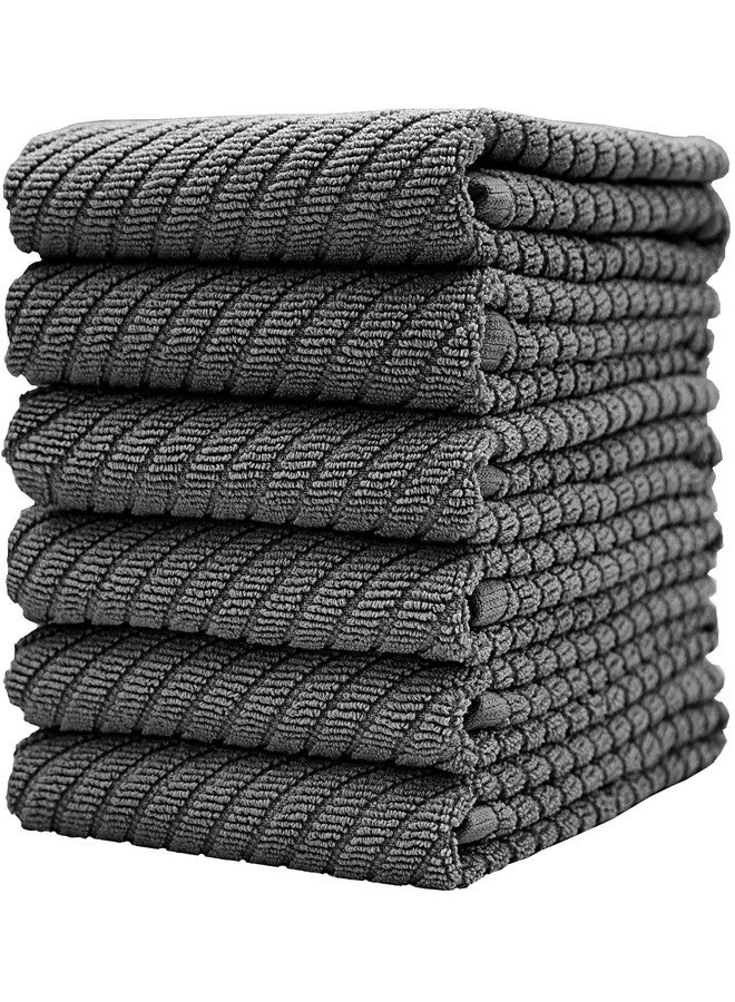 Bumble Towels مناديل مطبخ فاخرة (16 بوصة × 25 بوصة، 6 عبوات) | مناديل مطبخ قطنية كبيرة | مناديل صحون | تصميم نسج مائل | مجموعة مناديل شاي بوزن 445 جرام لكل متر مربع عالية الامتصاص مع حلقة تعليق | رمادي - Image 1