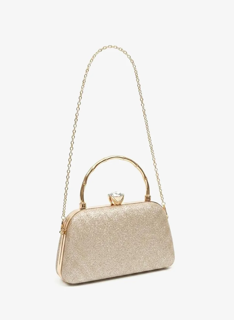 Viny Gold Viny Women's Glitter Evening Clutch Bag | Sparkly Crystal Party Handbag with Metal Handle & Detachable Chain for Women | Best Price UAE