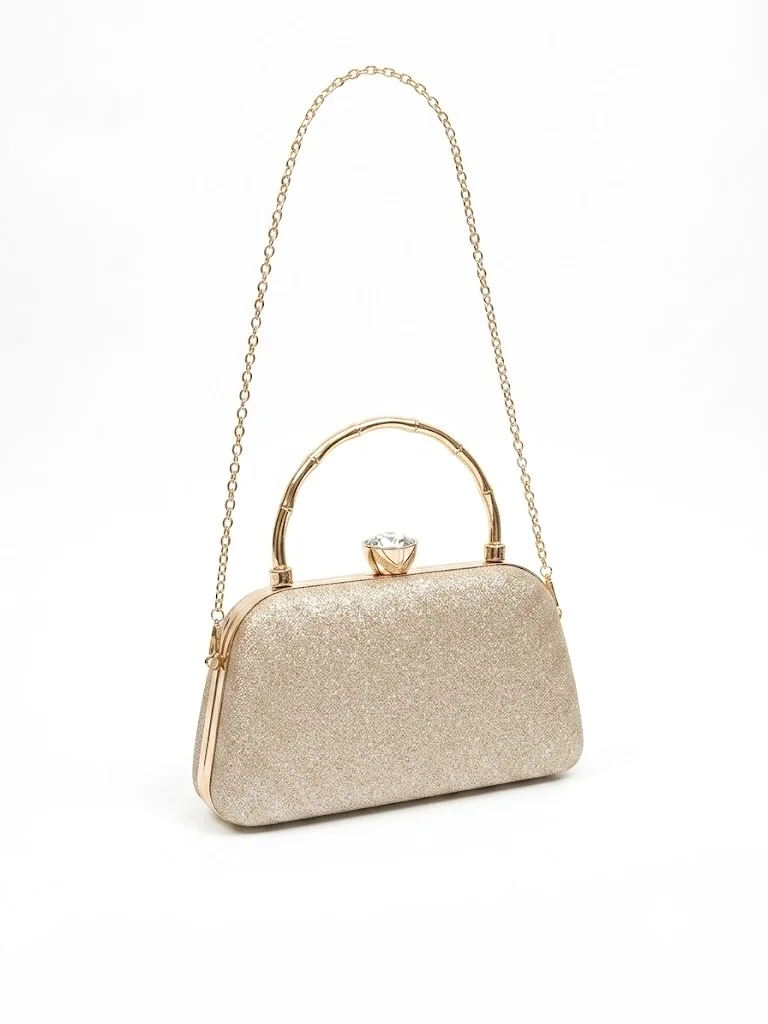 Viny Gold Viny Women's Glitter Evening Clutch Bag | Sparkly Crystal Party Handbag with Metal Handle & Detachable Chain for Women | Best Price UAE