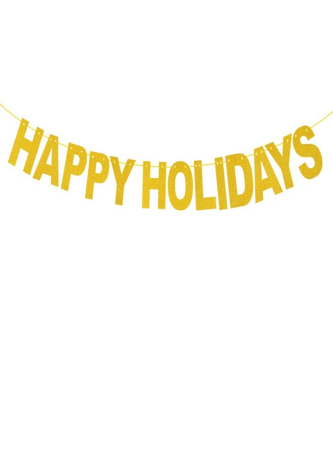 Teqooza Happy Holidays Banner, Gold Gliter Paper Sign for Christmas Banner Decorations Holiday New Year Thanksgiving Decorations - Image 1