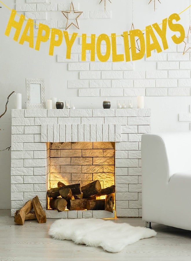 Teqooza Happy Holidays Banner, Gold Gliter Paper Sign for Christmas Banner Decorations Holiday New Year Thanksgiving Decorations - Image 5