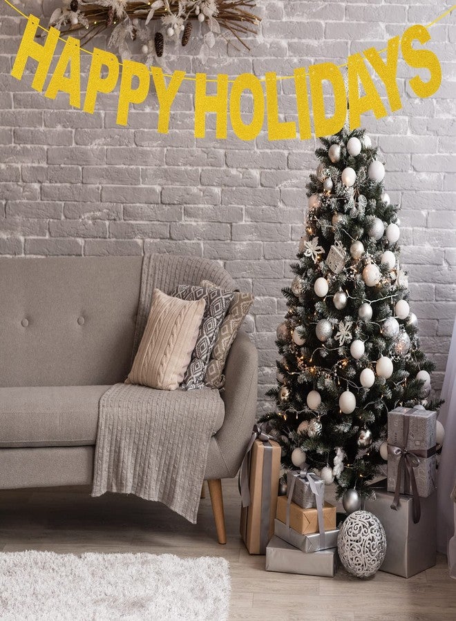 Teqooza Happy Holidays Banner, Gold Gliter Paper Sign for Christmas Banner Decorations Holiday New Year Thanksgiving Decorations - Image 4