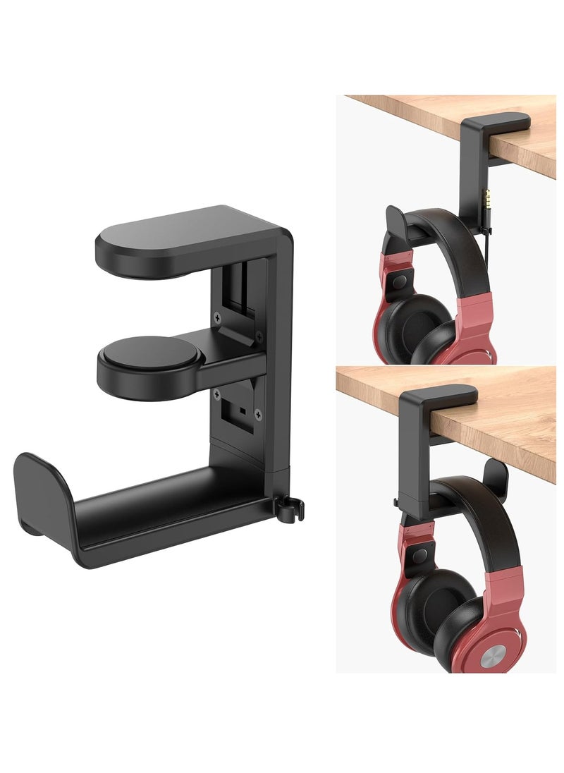 MIXDE Rotating Headphone Stand - EURPMASK PC Gaming Headset Stand, Adjustable Clamp-on Headphone Holder, Headphone Hanger Hook Under Desk with 360 Degree Swivel&Cable Clip Organizer - Black  - Image 1