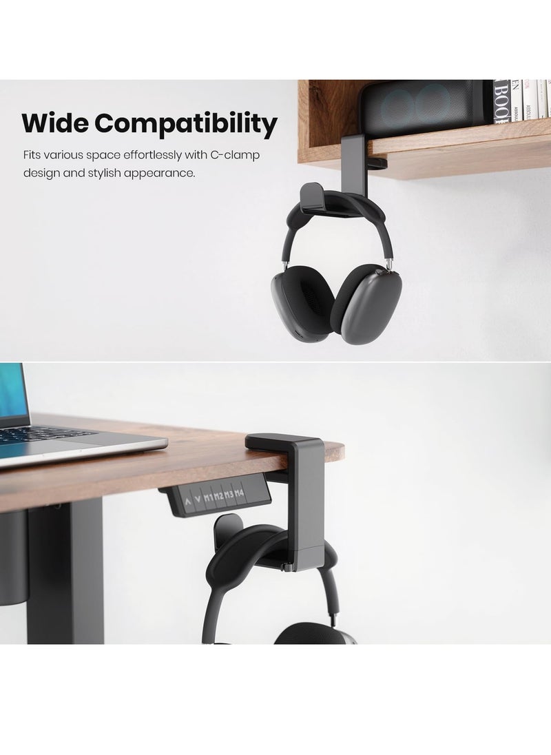 MIXDE Rotating Headphone Stand - EURPMASK PC Gaming Headset Stand, Adjustable Clamp-on Headphone Holder, Headphone Hanger Hook Under Desk with 360 Degree Swivel&Cable Clip Organizer - Black  - Image 3