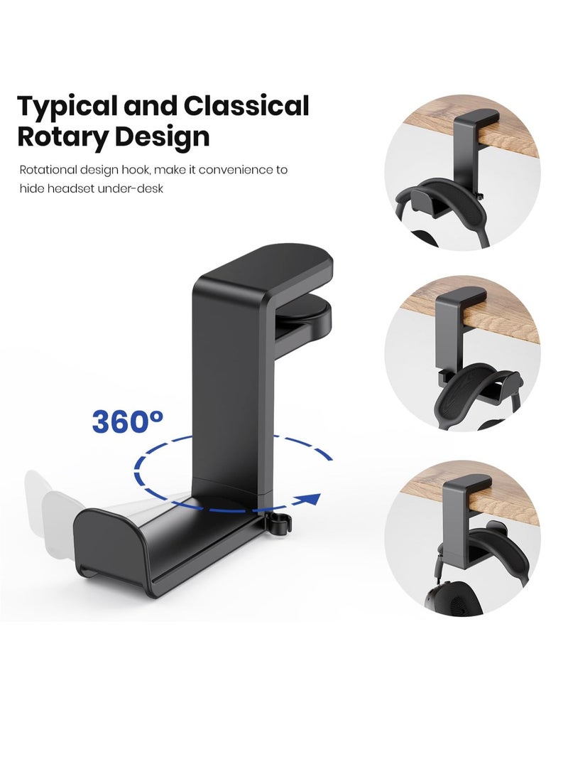 MIXDE Rotating Headphone Stand - EURPMASK PC Gaming Headset Stand, Adjustable Clamp-on Headphone Holder, Headphone Hanger Hook Under Desk with 360 Degree Swivel&Cable Clip Organizer - Black  - Image 4