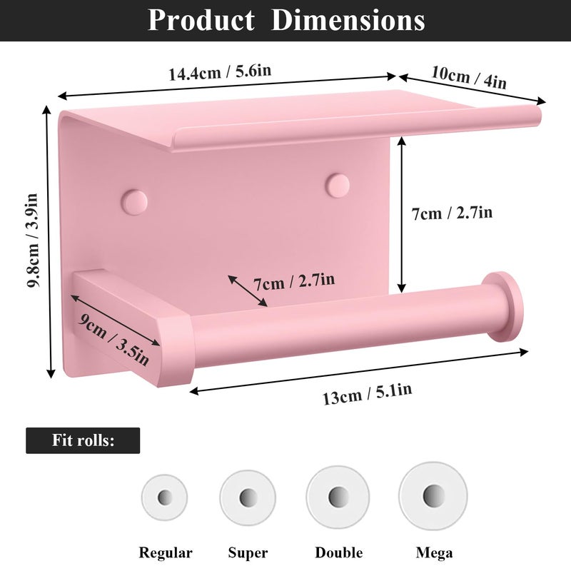 Tindbea Toilet Paper Holder with Phone Shelf  Adhesive or Screw Wall Mount Toilet Tissue Roll Holder  Rustproof & Multifunctional Stainless Steel Bathroom Storage Dispenser (Blush Pink)