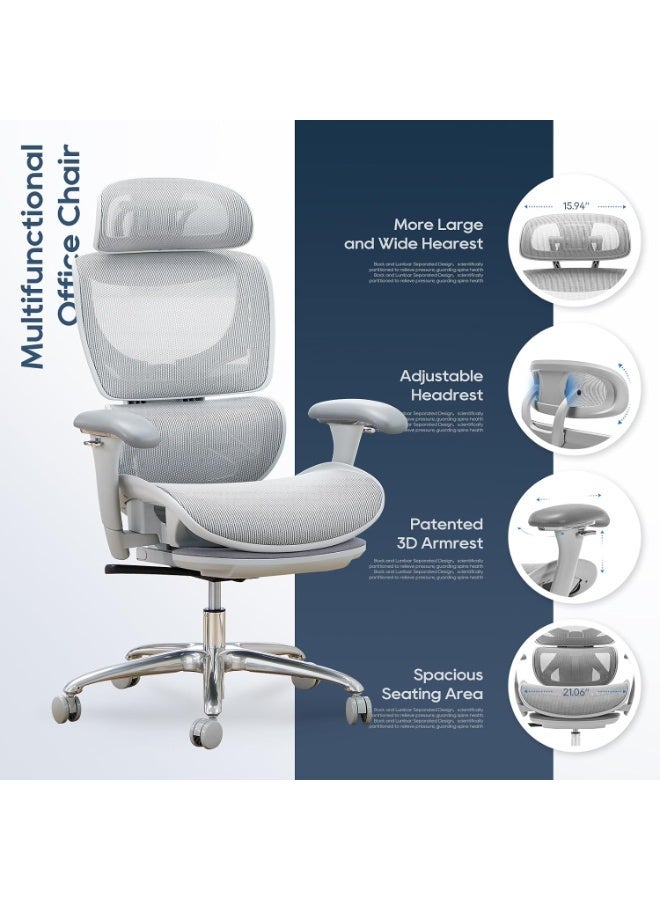 Comfortable mesh office chair with high back, footrest, adjustable headrest, 3D armrests, lumbar support, and tilt up to 130 degrees. - Image 4