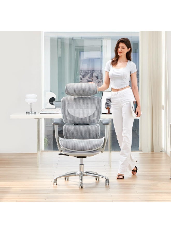 Comfortable mesh office chair with high back, footrest, adjustable headrest, 3D armrests, lumbar support, and tilt up to 130 degrees. - Image 3