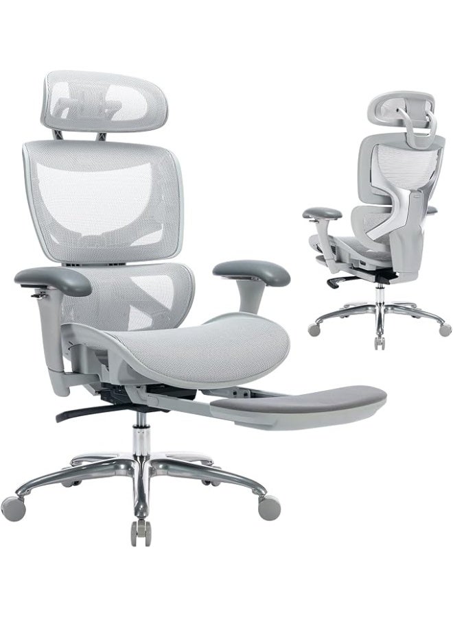 Comfortable mesh office chair with high back, footrest, adjustable headrest, 3D armrests, lumbar support, and tilt up to 130 degrees. - Image 1