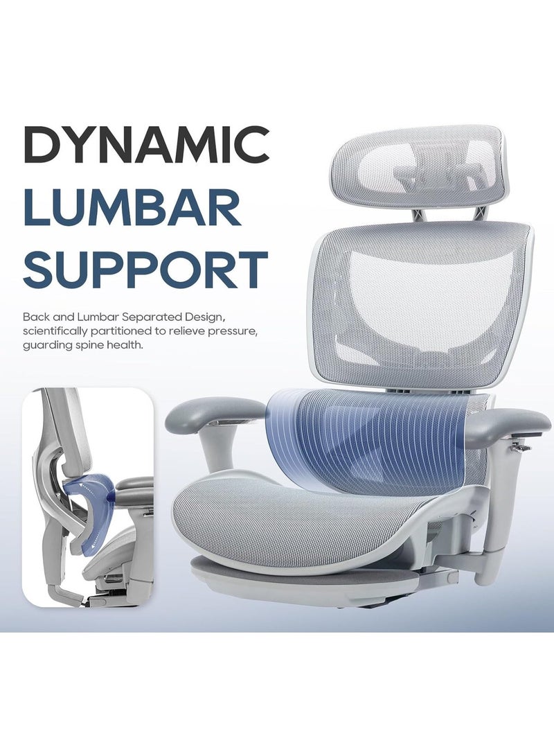 Comfortable mesh office chair with high back, footrest, adjustable headrest, 3D armrests, lumbar support, and tilt up to 130 degrees. - Image 5