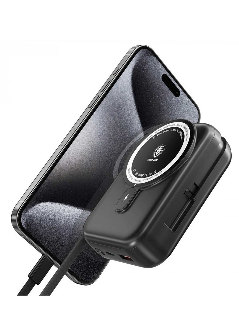 GREEN LION Monaco Magsafe 20000mAh Power Bank / Integrated Type-C Cable /Wireless Charger PowerBank 20000 mAh- Black - Image 2