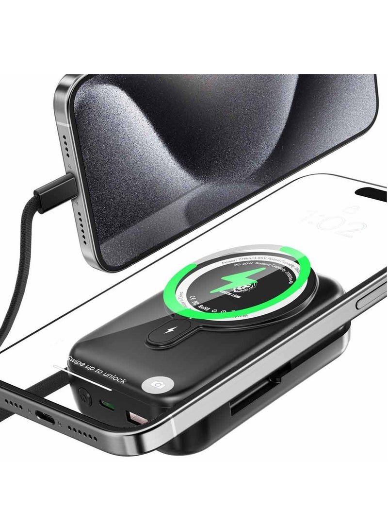 GREEN LION Monaco Magsafe 20000mAh Power Bank / Integrated Type-C Cable /Wireless Charger PowerBank 20000 mAh- Black - Image 3