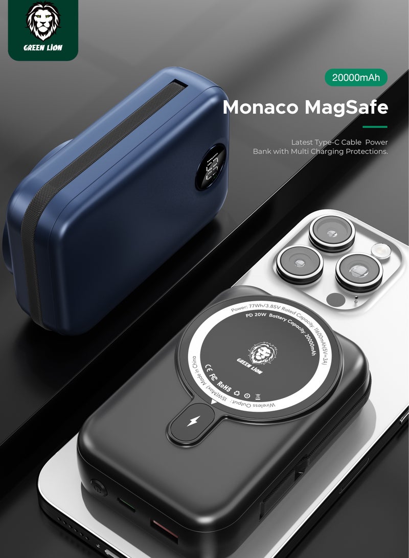 GREEN LION Monaco Magsafe 20000mAh Power Bank / Integrated Type-C Cable /Wireless Charger PowerBank 20000 mAh- Black - Image 5