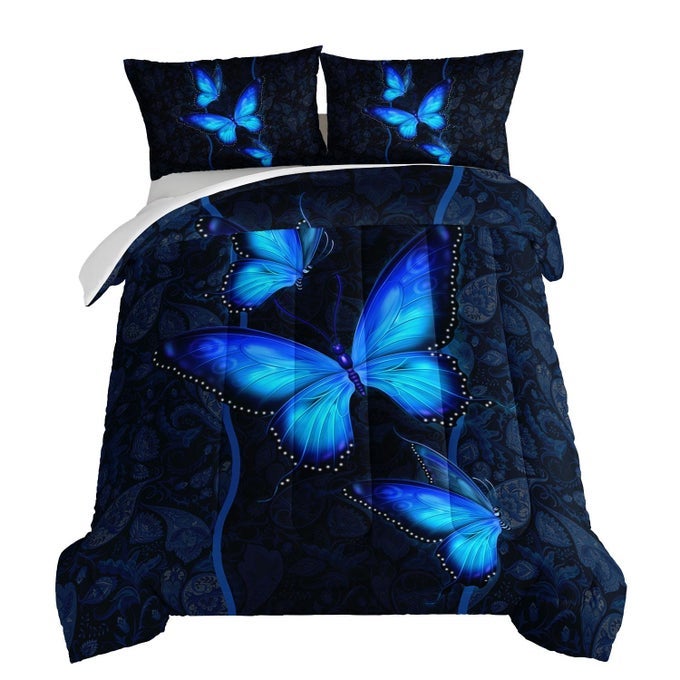 BLUE BUTTERFLY COMFORTER SET FOR GIRLS BEDROOM SETMANDALA BEDDING BOHO FLORAL TWIN COMFORTER SETBUTTERFLY PRINT BED SET QUEEN SIZE WITH 2 PILLOWCASES