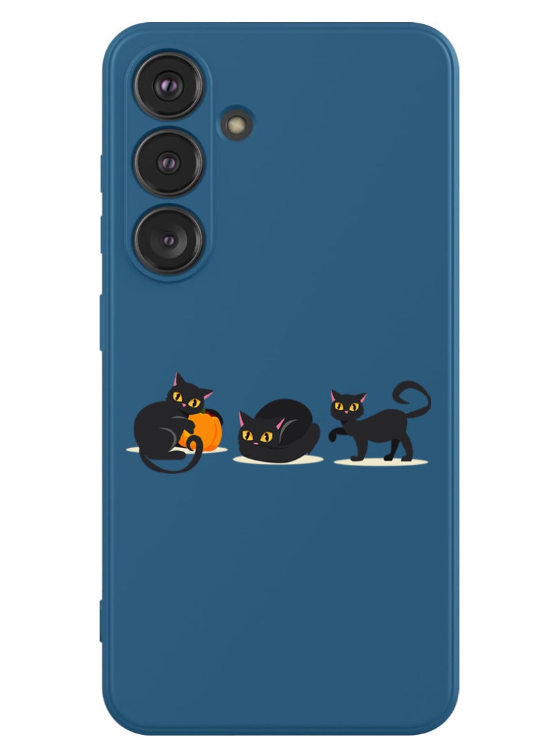 Theodor Protective Slim Fit Case Liquid Silicone Cover with Full Body Protection Anti-Scratch Shockproof Case For Samsung Galaxy S24 Plus (Blue) - Cat pumpkin Halloween-01 - Image 1
