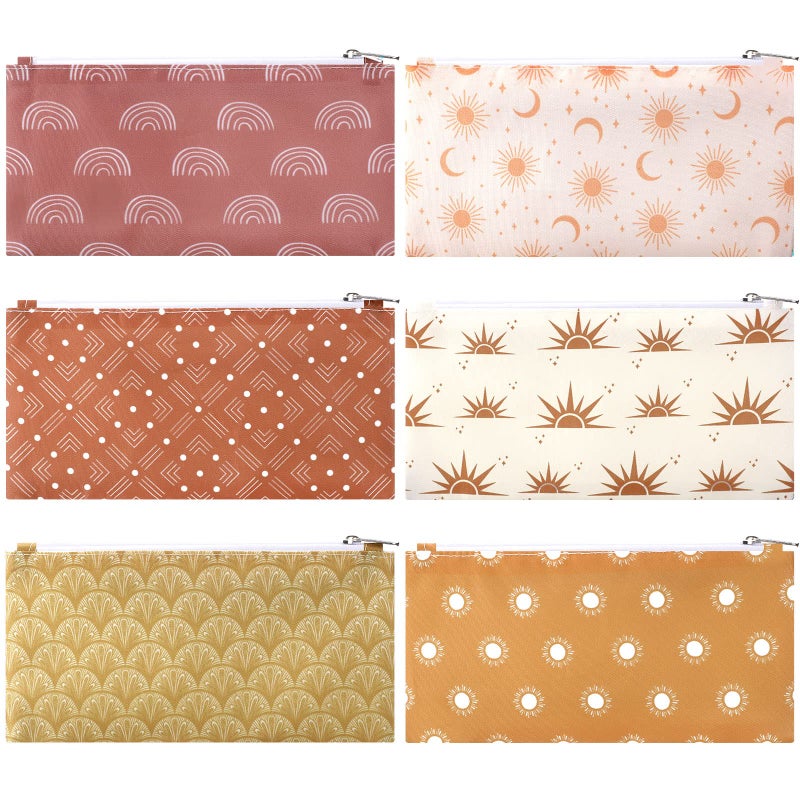 6 Pcs Boho Reusable Snack Bags and Sandwich Bags Food Safety Washable Lunch Snack Zipper Pouches for Kids Students Adults Food