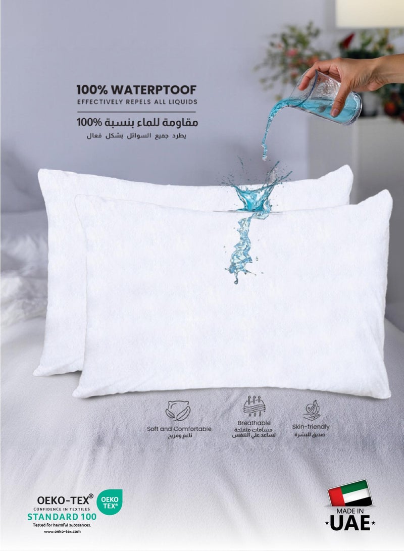 كوتون هوم Cotton Home® Coral Fleece 100٪ واقي وسادة مقاوم للماء بسحاب مقاس قياسي 50 × 75 سم، 20 × 60 بوصة، غطاء وسادة مقاوم لحشرات السرير، عبوة بيضاء مضادة للحساسية 2 - Image 2