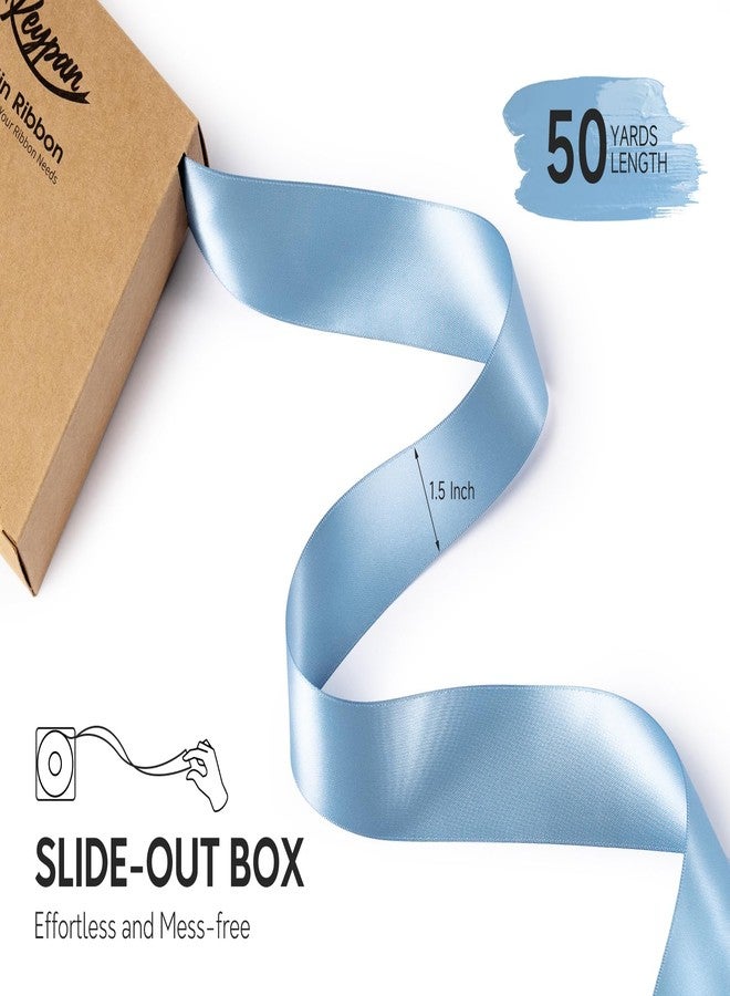 Keypan French Blue Satin Ribbon 1-1/2 Inch x 50 Yards Double-Faced Ribbon for Gift Wrapping Flower Bouquet Wrapping Paper Bows Invitations Crafts - Image 2