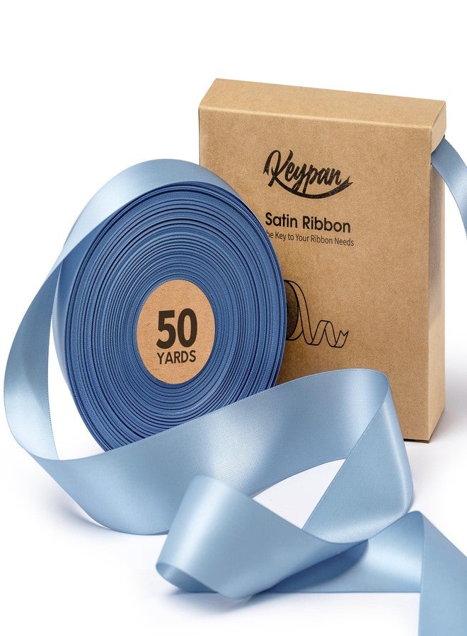 Keypan French Blue Satin Ribbon 1-1/2 Inch x 50 Yards Double-Faced Ribbon for Gift Wrapping Flower Bouquet Wrapping Paper Bows Invitations Crafts - Image 1