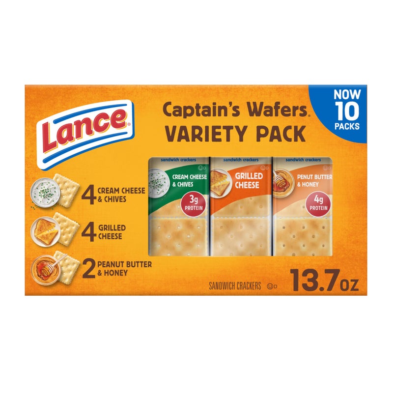 Lance Sandwich Crackers, Captain's Wafers, Variety Pack, 10 Individual Packs, 6 Sandwiches Each - Image 1