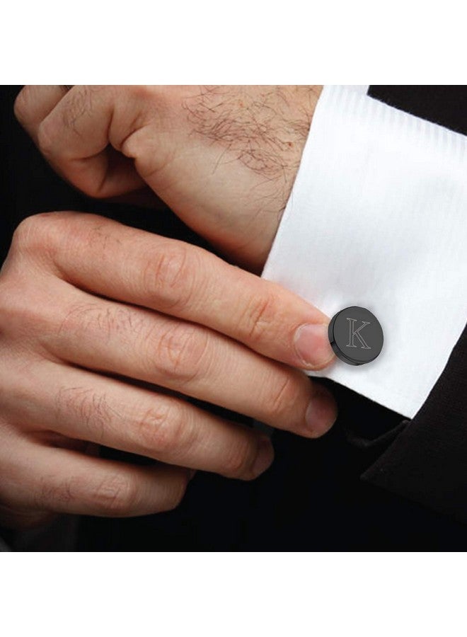 BodyJ4You أزرار أكمام أولية، وربطة عنق، ومشبك نقود - مجموعة هدايا مكونة من 4 قطع - نقش حرف R مخصص - بدلة زفاف عيد الأب - أزرار أكمام رجالية من الفولاذ الأسود - Image 4