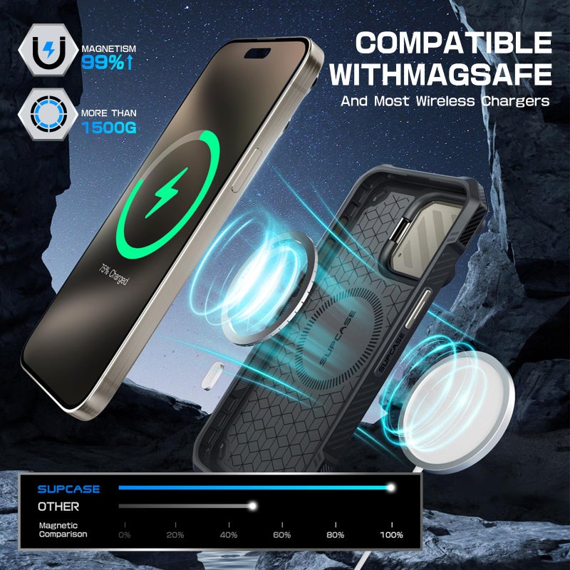 SUPCASE for iPhone 15 Pro Max Case with Camera Cover & Stand (UBMag XT) [Compatible with MagSafe] [Built-in Kickstand] [Military-Grade Protection] Heavy Duty Rugged Magnetic Phone Case, TiGray - Image 4