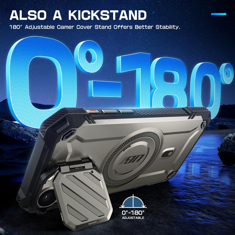 SUPCASE for iPhone 15 Pro Max Case with Camera Cover & Stand (UBMag XT) [Compatible with MagSafe] [Built-in Kickstand] [Military-Grade Protection] Heavy Duty Rugged Magnetic Phone Case, TiGray - Image 3