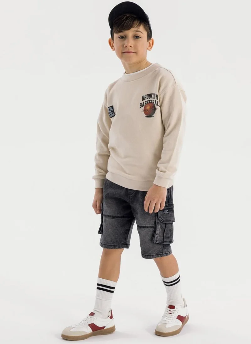 مينوتي Teen Boys Denim Cargo Shorts with Drawcord