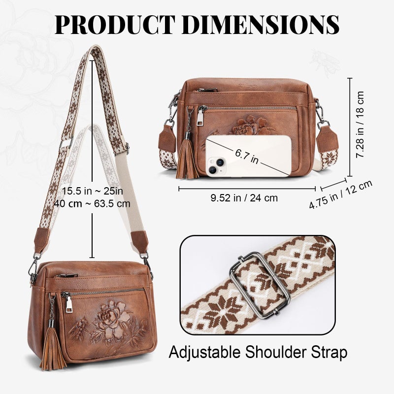 VIMUTI Crossbody Bags for Women Trendy, Vegan Leather Crossbody Purses Travel Shoulder Handbags Embossed Design (Brown) - Image 3