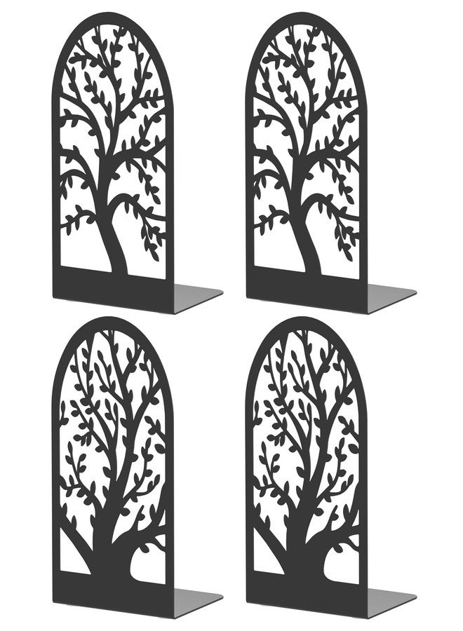VFINE Bookends, Black Metal Book Ends, Bookends for Shelves, Tree Book Stopper, Book End for Shelves Decorative, Book Ends to Hold Books Heavy Duty, Modern Bookend for Home Office (2 Pairs/4 Pieces) - Image 1