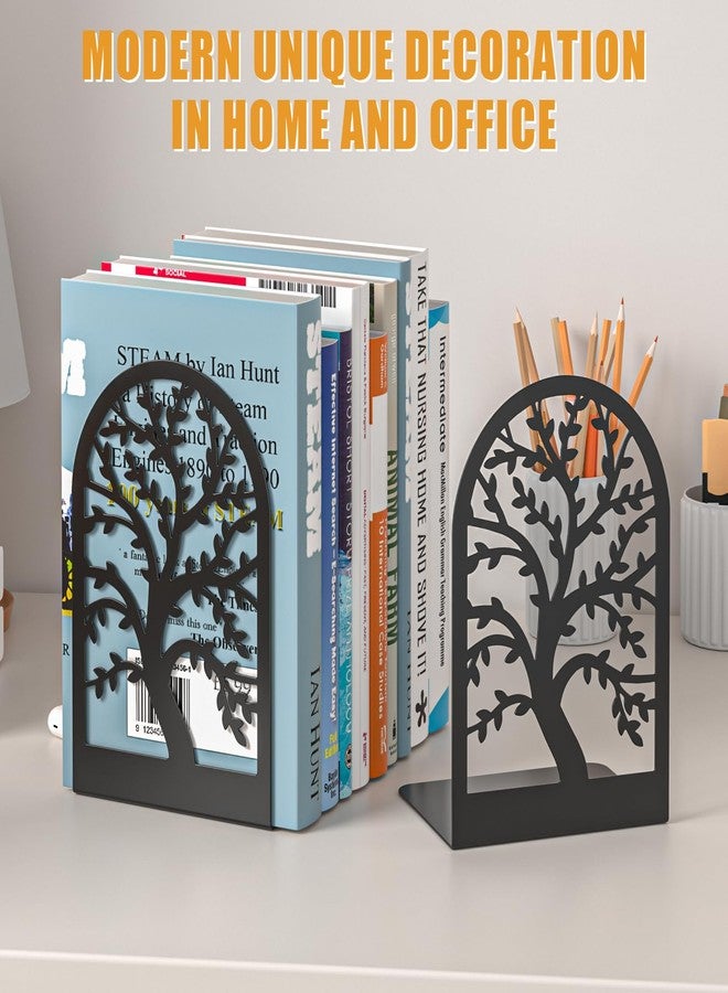 VFINE Bookends, Black Metal Book Ends, Bookends for Shelves, Tree Book Stopper, Book End for Shelves Decorative, Book Ends to Hold Books Heavy Duty, Modern Bookend for Home Office (2 Pairs/4 Pieces) - Image 5