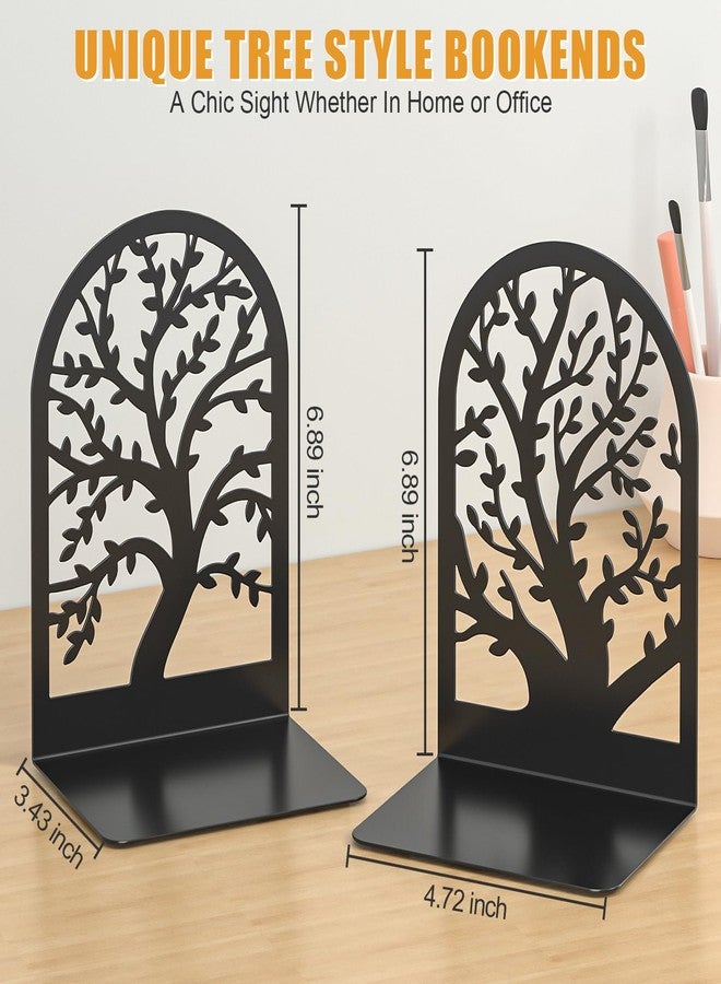 VFINE Bookends, Black Metal Book Ends, Bookends for Shelves, Tree Book Stopper, Book End for Shelves Decorative, Book Ends to Hold Books Heavy Duty, Modern Bookend for Home Office (2 Pairs/4 Pieces) - Image 2