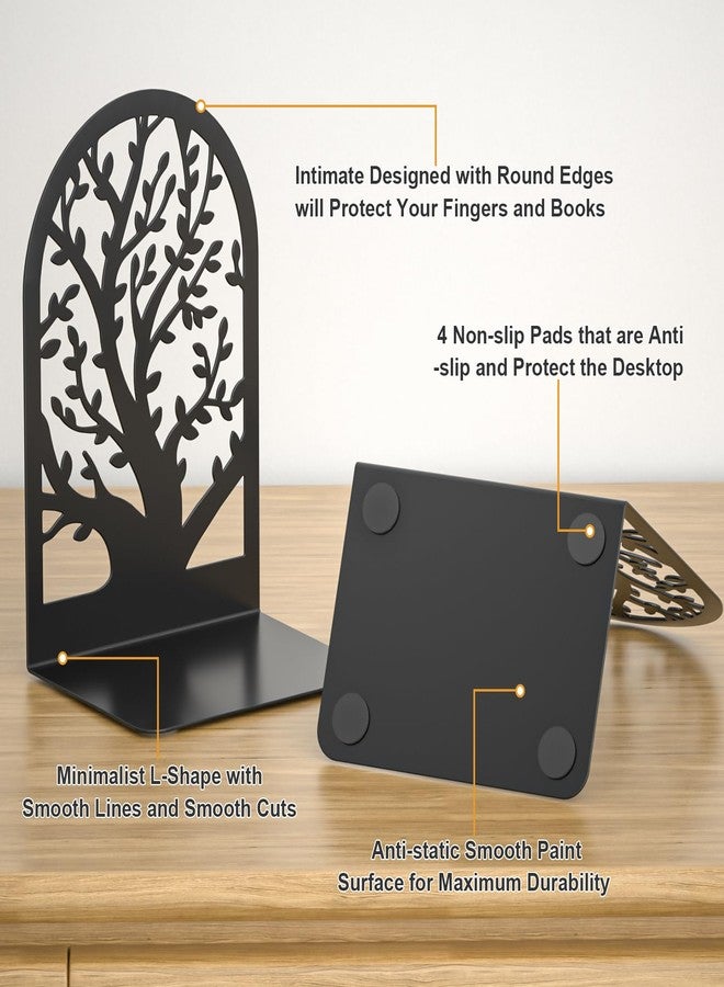 VFINE Bookends, Black Metal Book Ends, Bookends for Shelves, Tree Book Stopper, Book End for Shelves Decorative, Book Ends to Hold Books Heavy Duty, Modern Bookend for Home Office (2 Pairs/4 Pieces) - Image 4