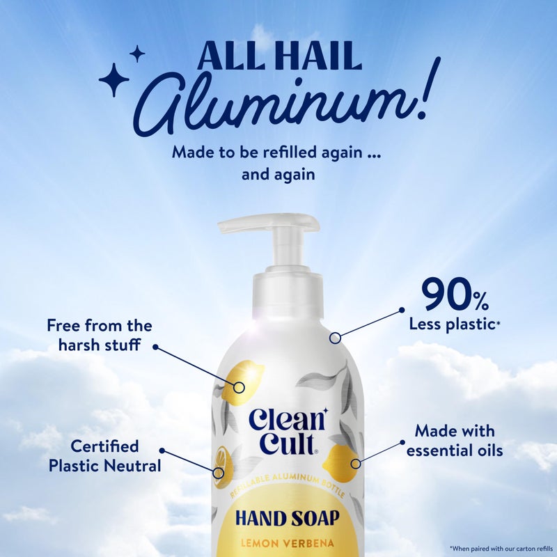 Cleancult - Lemon Verbena - Moisturizing Liquid Hand Soap - Refillable Aluminum Bottle - Made with Aloe Vera - Nourishes & Moisturizes Dry & Sensitive Skin - 12 oz - 1 Pack - Image 3