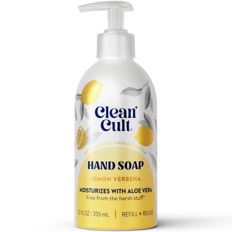 Cleancult - Lemon Verbena - Moisturizing Liquid Hand Soap - Refillable Aluminum Bottle - Made with Aloe Vera - Nourishes & Moisturizes Dry & Sensitive Skin - 12 oz - 1 Pack - Image 1