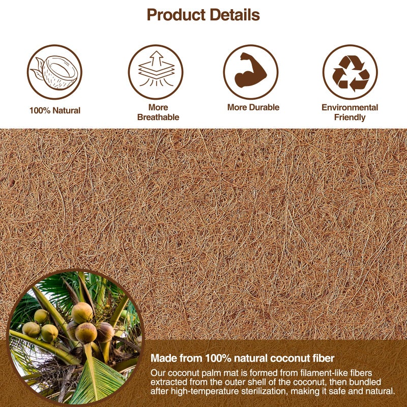 MAXPACE Natural Coconut Coir Liner Sheets - 14x11inch 2 Pcs Coco Fiber for Plant, Planter, Window Basket, Garden Decoration, and Pet Reptile Carpet or Mat - Image 3