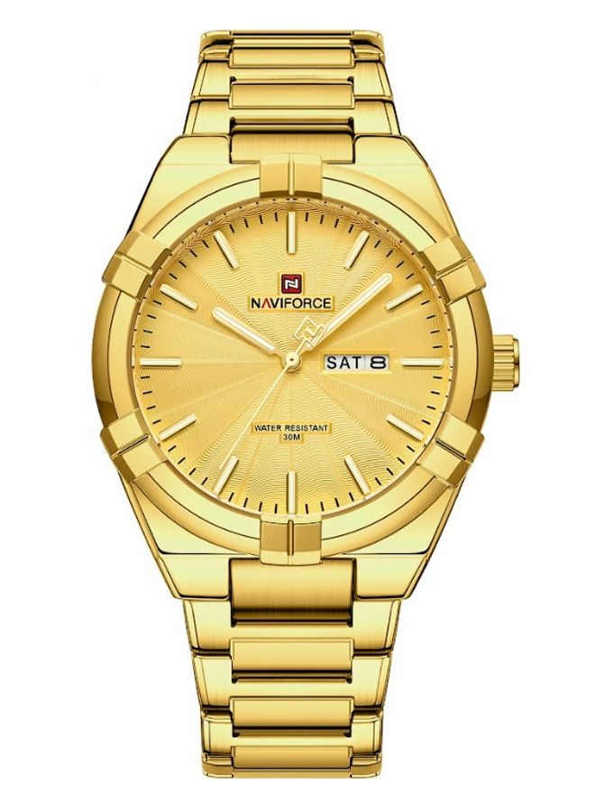 نافيفورس ساعة يد بعقارب مقاومة للماء طراز 9218 - ذهبي للرجال - Image 3